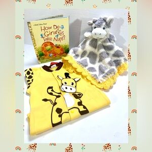 Giraffe Crochet Lovey Security Blanket & Book Gift Set